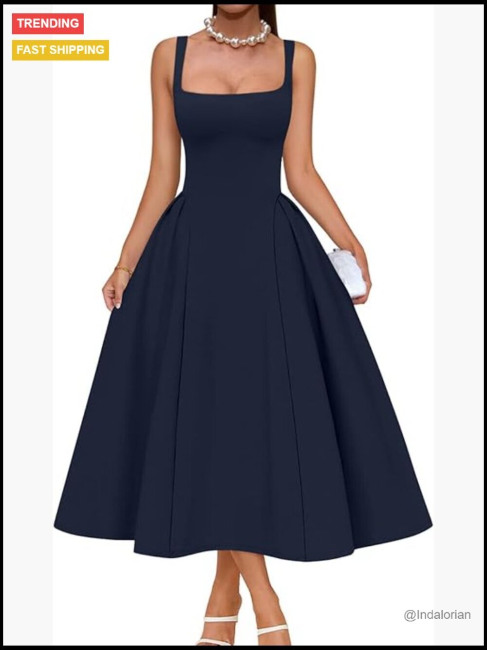 Polyester Spandex Square Neck Off Shoulder Midi Formal Dress